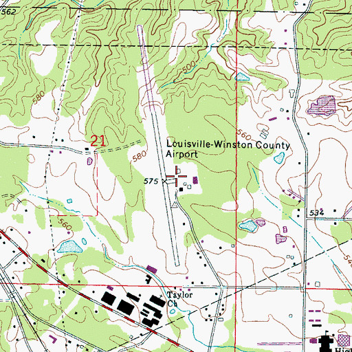 Topographic Map of Louisville Winston County Airport, MS