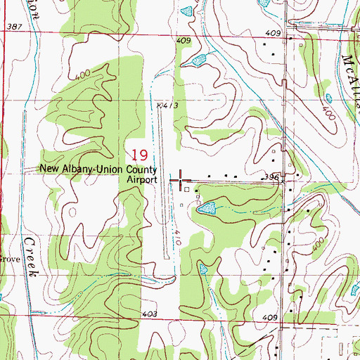 Topographic Map of New Albany-Union County Airport, MS