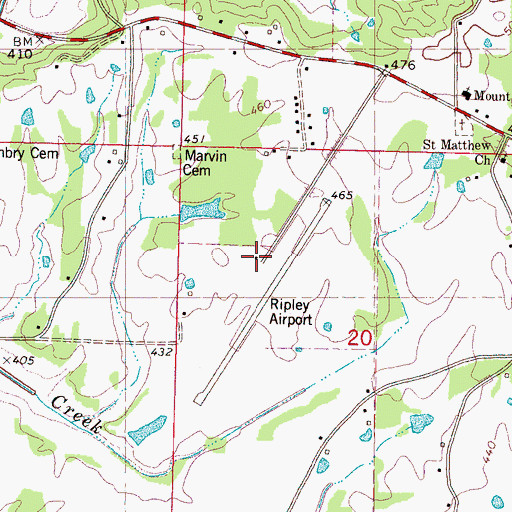 Topographic Map of Ripley Airport, MS