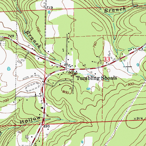 Topographic Map of Tumbling Shoals Methodist Church, AR