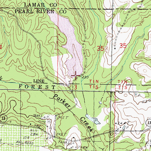 Topographic Map of Paul H Barrett Lake Dam, MS