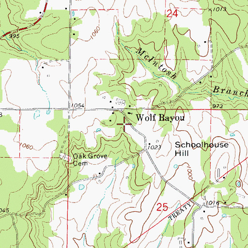 Topographic Map of Wolf Bayou School (historical), AR