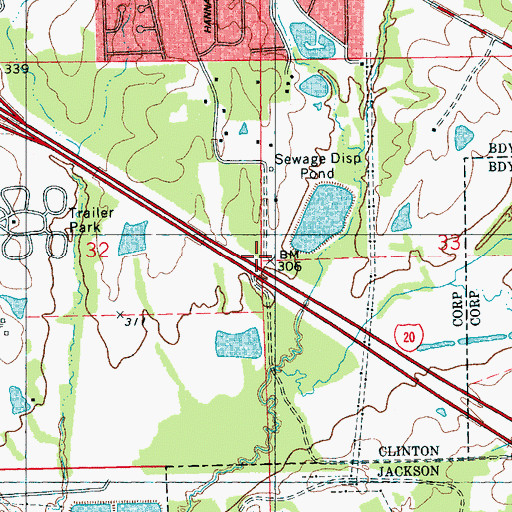 Topographic Map of Clinton Sewage Lagoon Dam, MS