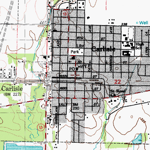 Topographic Map of Carlisle, AR