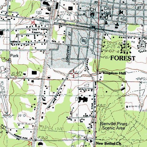 Topographic Map of Forest Sewage Lagoon Dam, MS