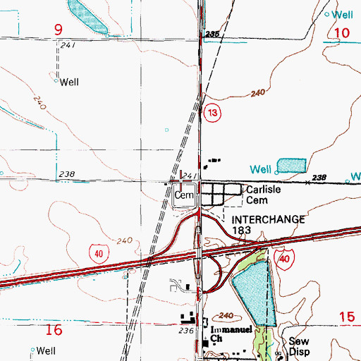 Topographic Map of Carlisle Cemetery, AR