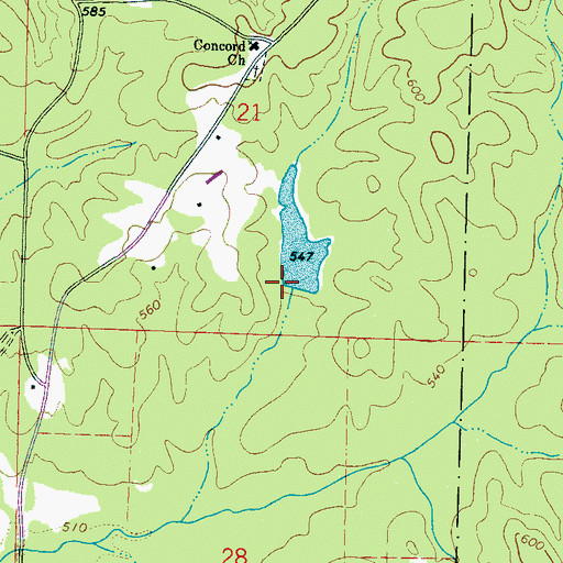 Topographic Map of Aubry Epps Lake Dam, MS
