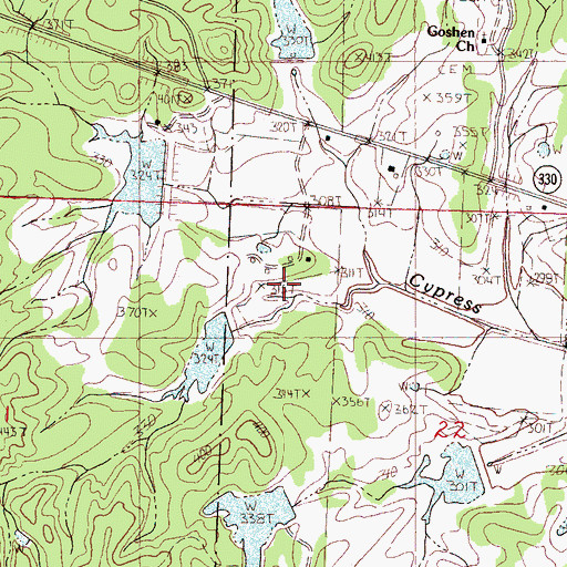 Topographic Map of Cypress Creek Watershed Y-19a-6 Dam, MS