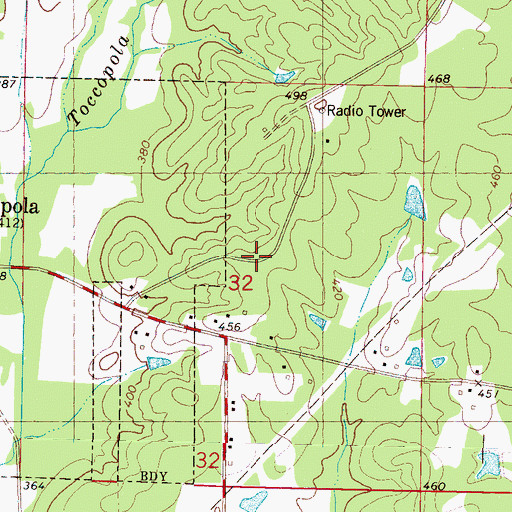 Topographic Map of Upper Yocona River Watershed Y-14-9 Dam, MS