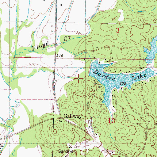 Topographic Map of Darden Lake Dam, MS