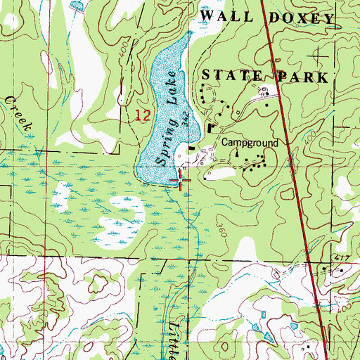 Topographic Map of Wall Doxey State Park Lake Dam, MS