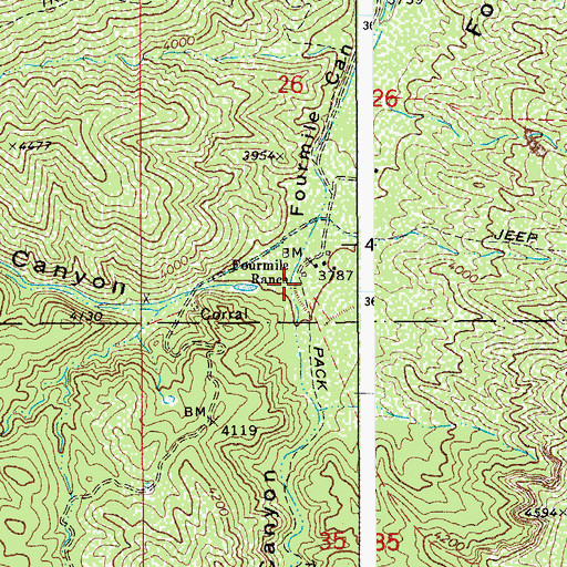 Topographic Map of Left Prong Fourmile Canyon, AZ
