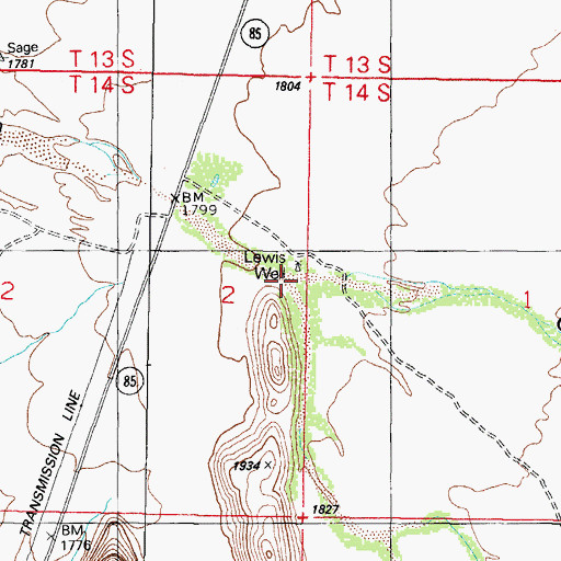 Topographic Map of Lewis Well, AZ