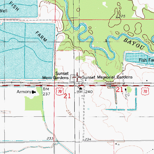 Topographic Map of Sunset Memorial Gardens, AR