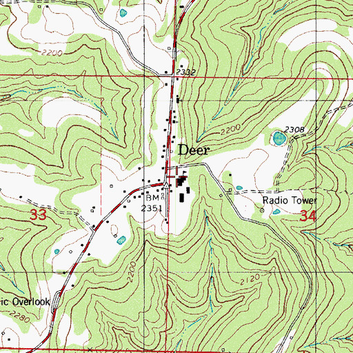 Topographic Map of Deer High School, AR