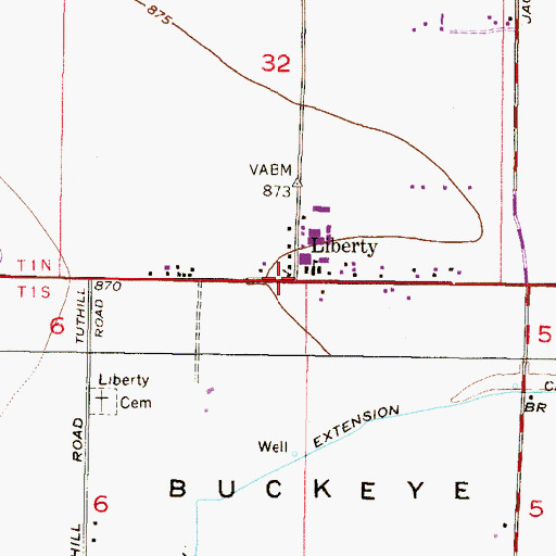 Topographic Map of Liberty, AZ