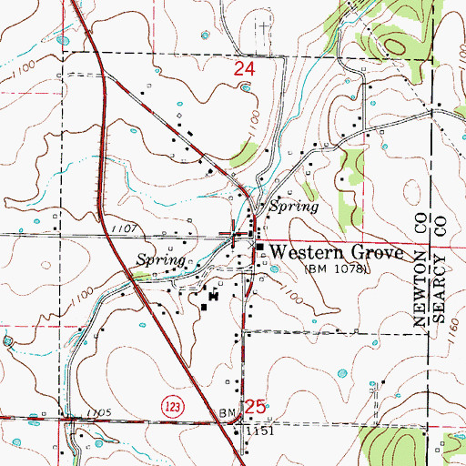 Topographic Map of Western Grove Church of Christ, AR