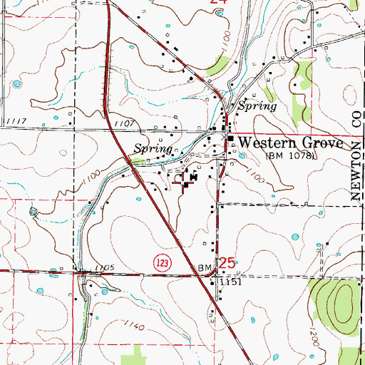 Topographic Map of Western Grove High School, AR