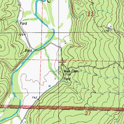 Topographic Map of Hall (historical), AR