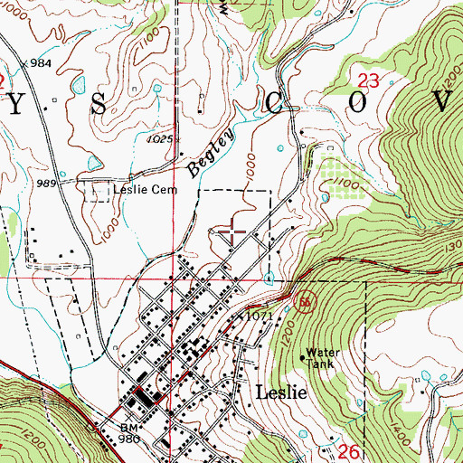 Topographic Map of Leslie Elementary School, AR