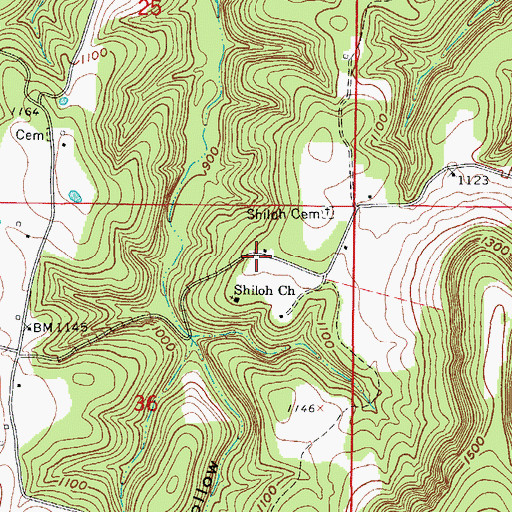 Topographic Map of Shilo (historical), AR