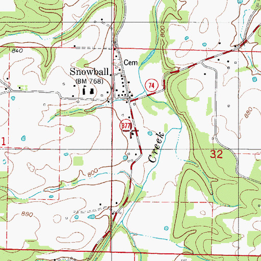 Topographic Map of Snowball Baptist Church, AR