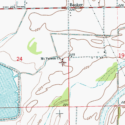 Topographic Map of Booker Cemetery, AR