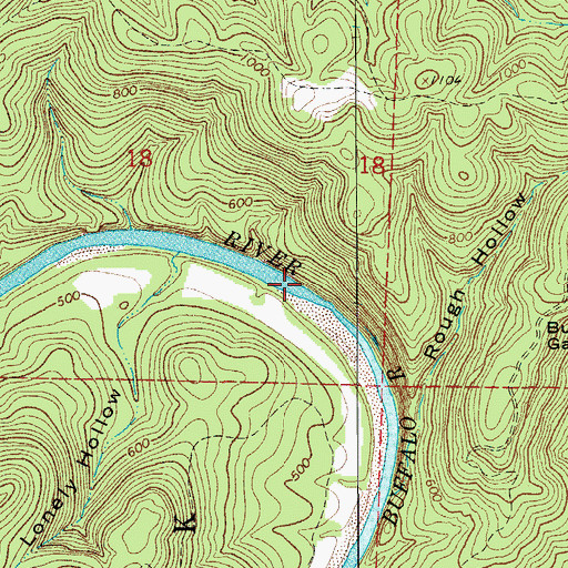Topographic Map of Roaring Rock, AR