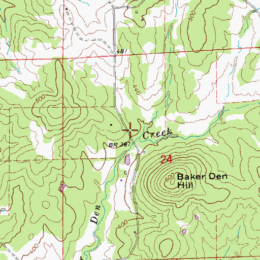 Topographic Map of Baker Den Church of Christ (historical), AR