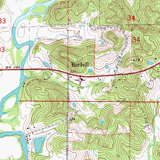 Topographic Map of Birdell Church of Christ, AR