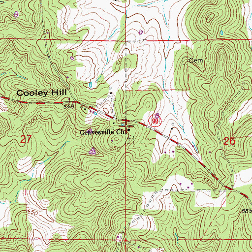 Topographic Map of Gravesville School (historical), AR