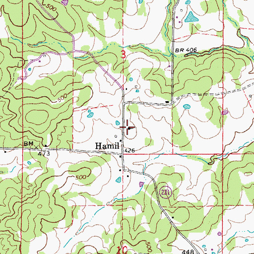 Topographic Map of Hamil Church, AR
