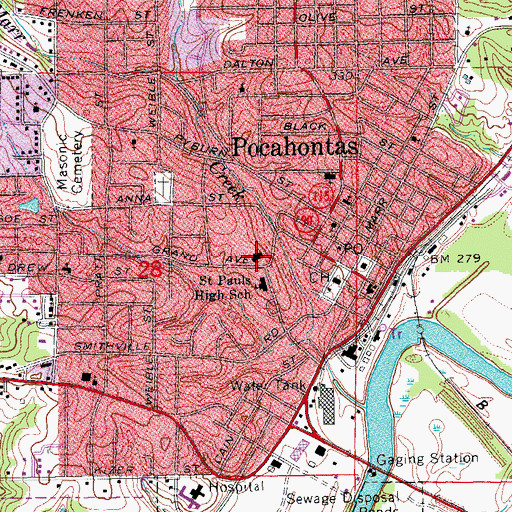 Topographic Map of Saint Pauls Catholic Church, AR