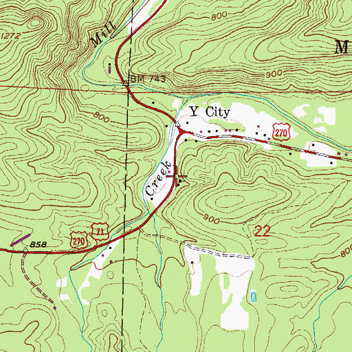 Topographic Map of Y City Union Church, AR