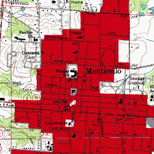 Topographic Map of Monticello North Main Historic District, AR