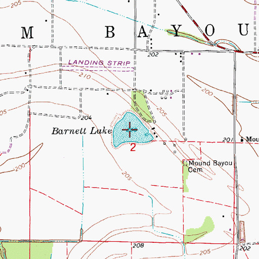 Topographic Map of Barnett Lake, AR