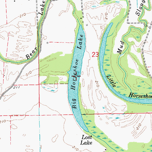Topographic Map of Big Horseshoe Lake, AR