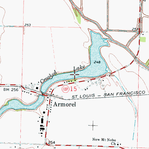 Topographic Map of Crooked Lake, AR