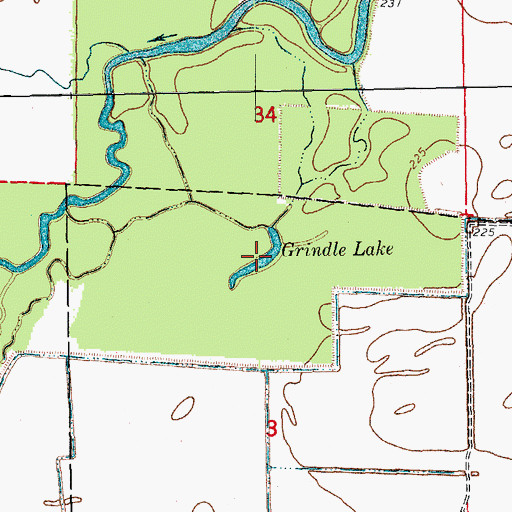 Topographic Map of Grindle Lake, AR
