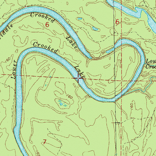 Topographic Map of Lower Crooked Lake, AR