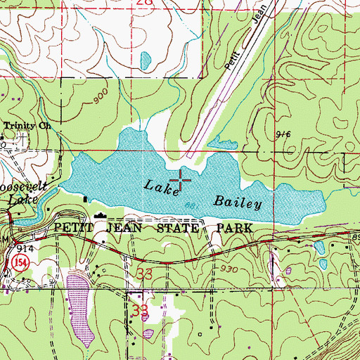 Topographic Map of Roosevelt Lake, AR