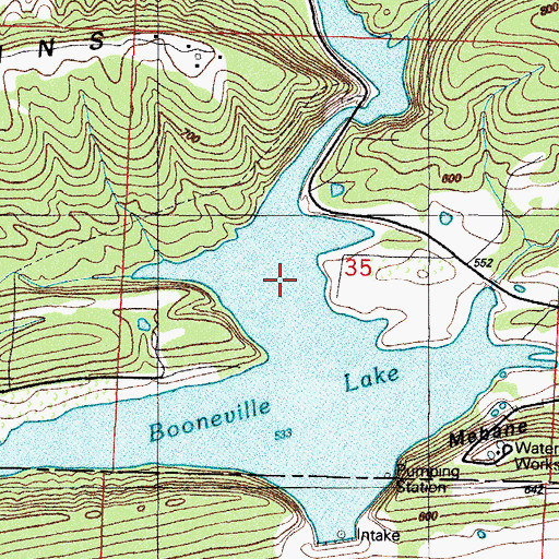 Topographic Map of Booneville Lake, AR
