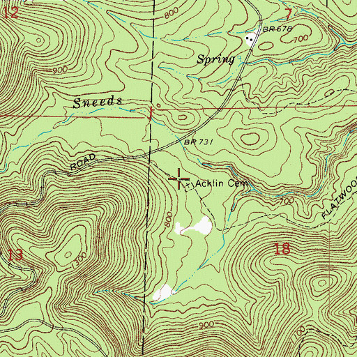 Topographic Map of Acklin Cemetery, AR