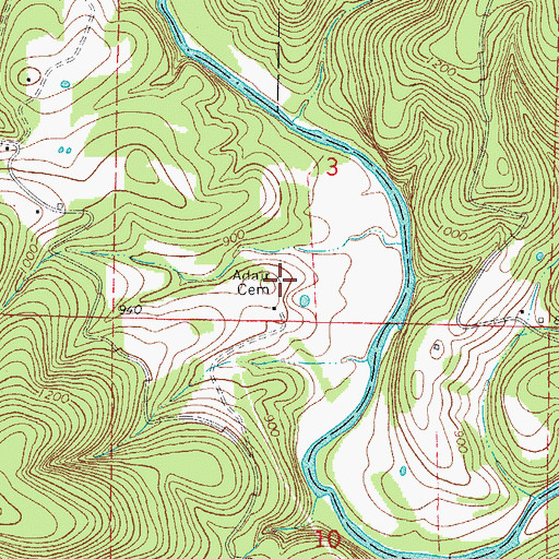 Topographic Map of Adair Cemetery, AR