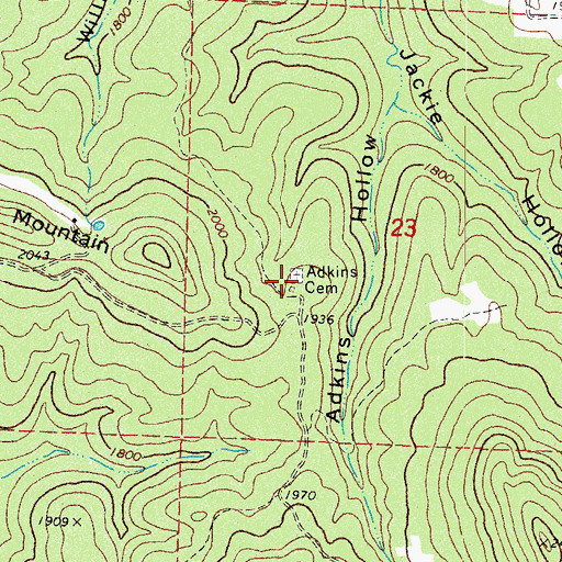 Topographic Map of Adkins Cemetery, AR