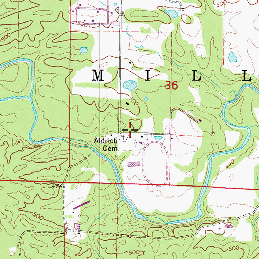 Topographic Map of Aldrich Cemetery, AR