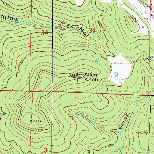 Topographic Map of Allen Knob, AR