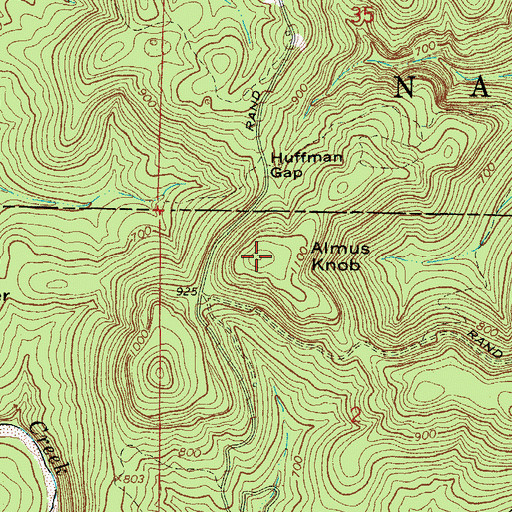 Topographic Map of Almus Knob, AR
