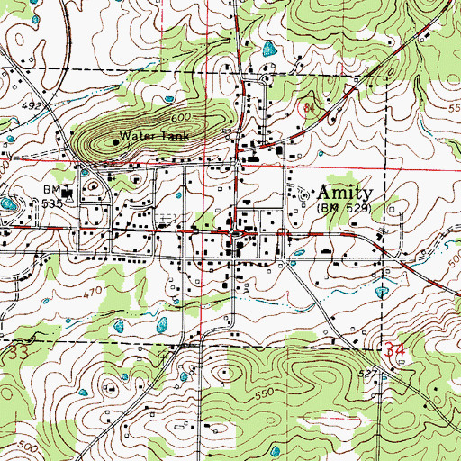 Topographic Map of Amity, AR