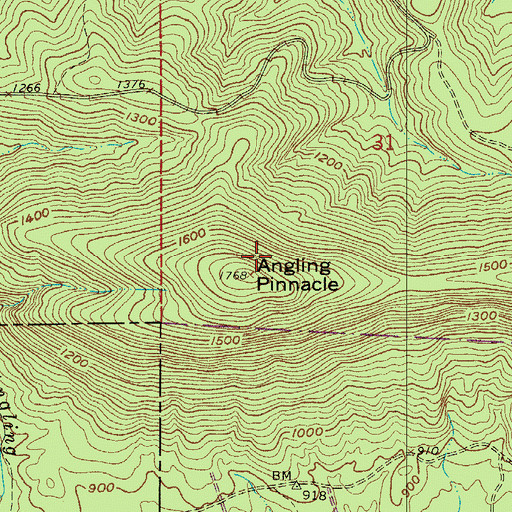 Topographic Map of Angling Pinnacle, AR